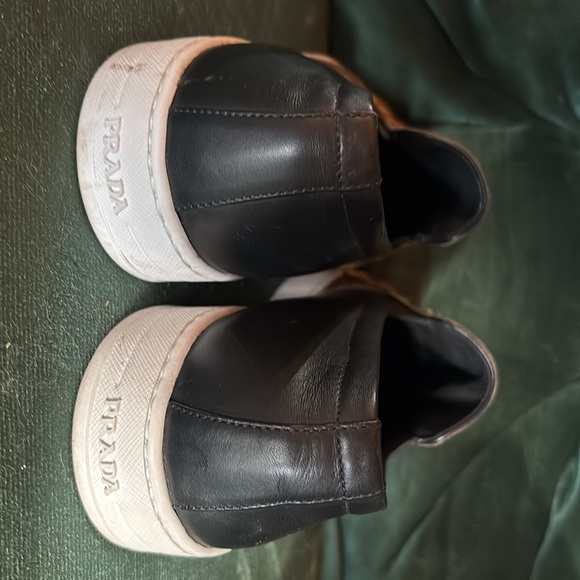 Prada Shoes black/print leather unisex sneaker size 7 mens 11 womens comfortable - Picture 5 of 6